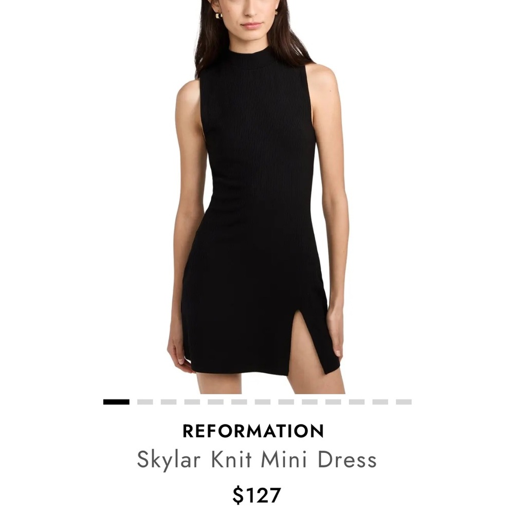 Reformation Black Ribbed Mock-Neck Mini Dress with Side Slit - Picture 1 of 5